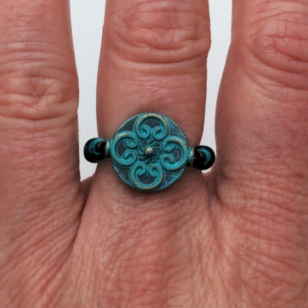 381MIDALANE Artisan Turquoise Roman Cross Ring